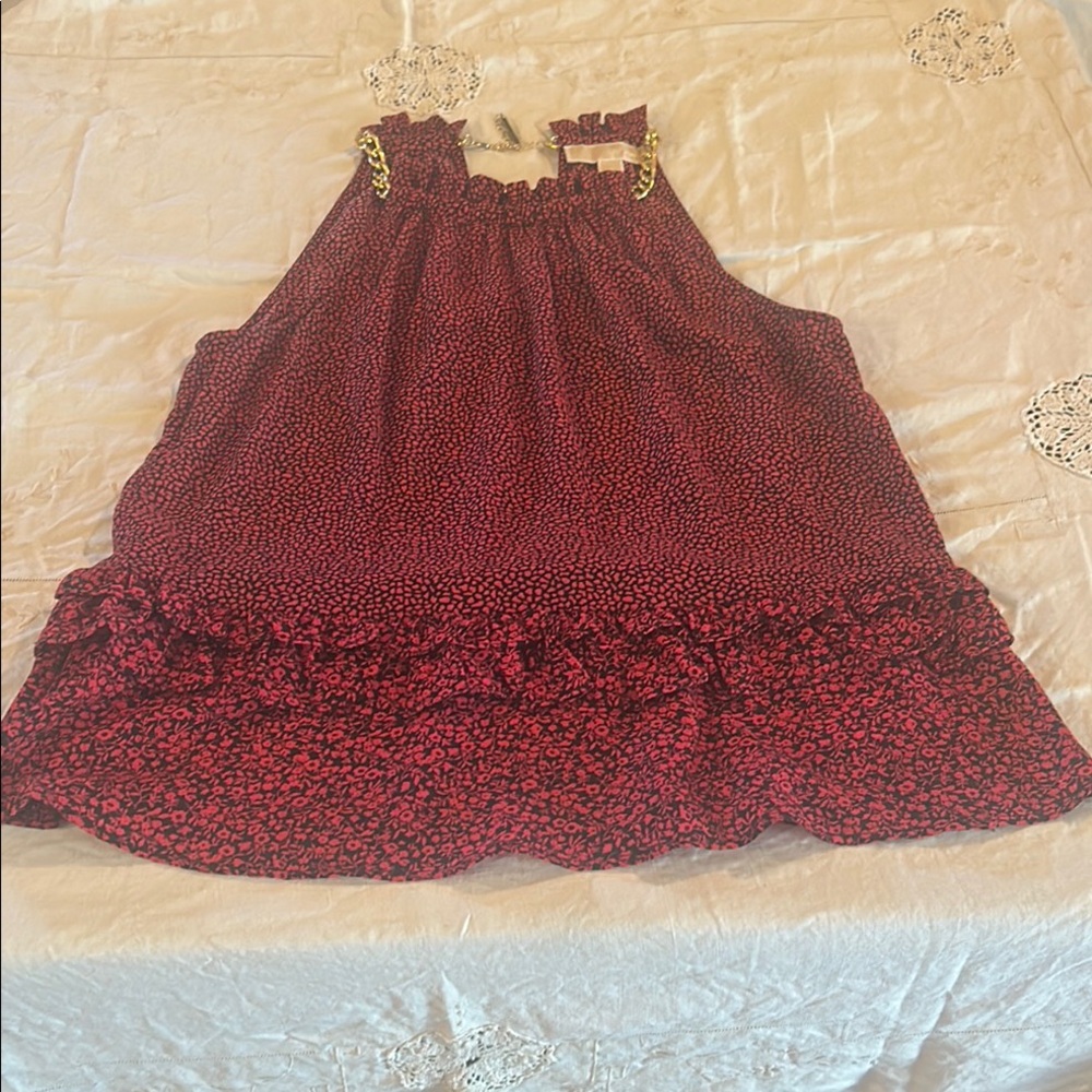 Michael Kors Red and Black Ruffled sleeveless top sz S